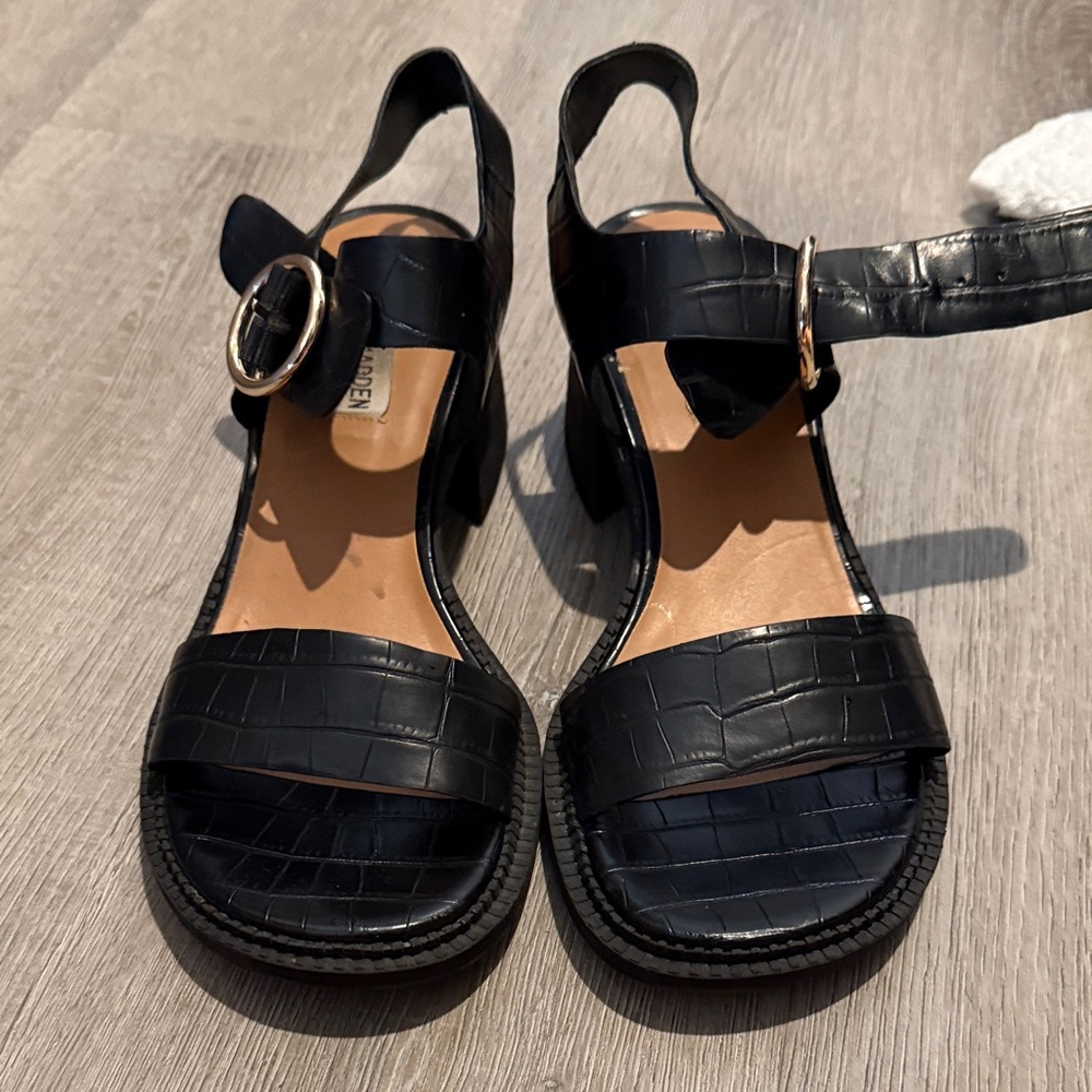 Steve Madden Black Croc-Embossed Heel Sandals